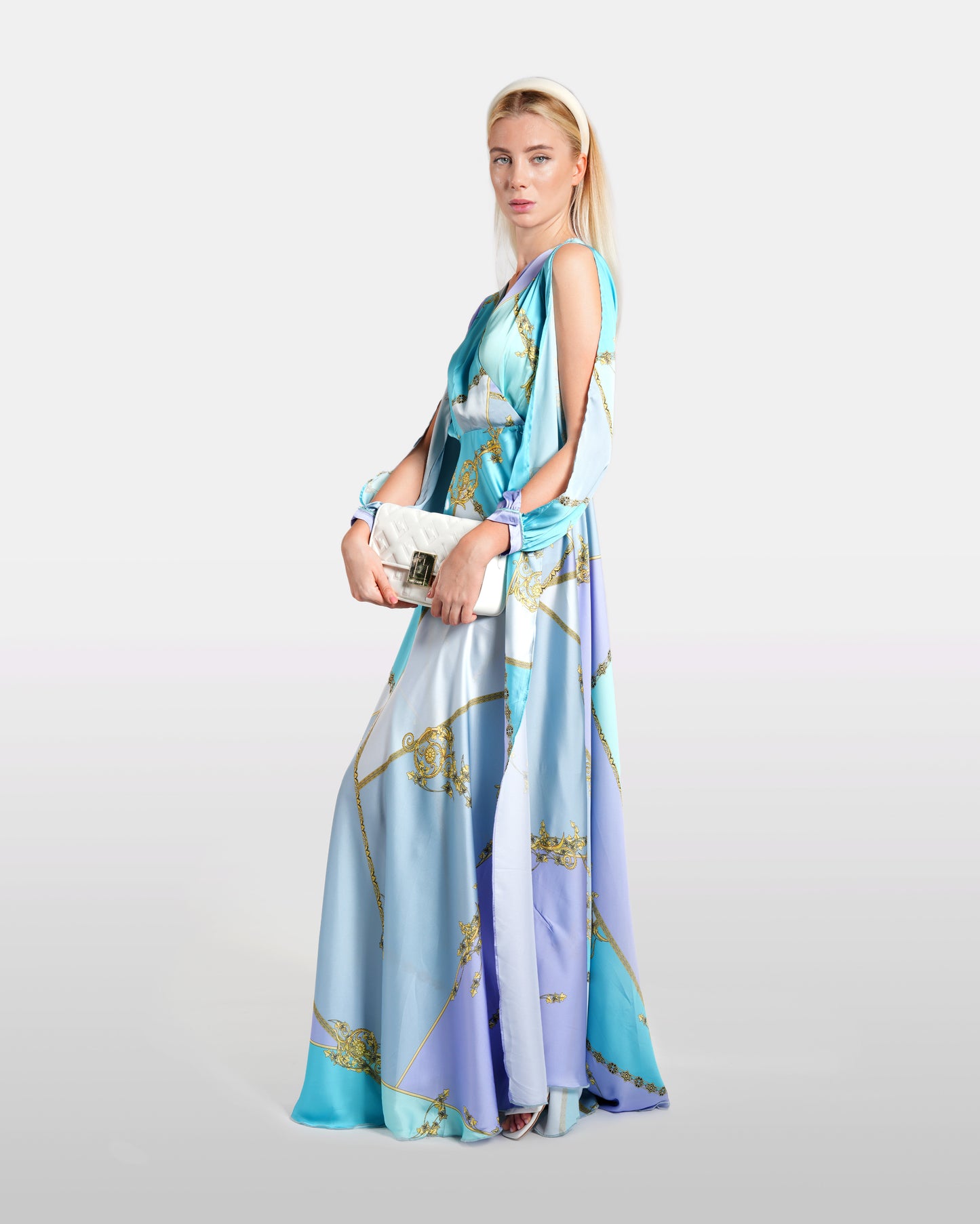 Multicolored Baroque Print Faux Wrap Maxi Dress