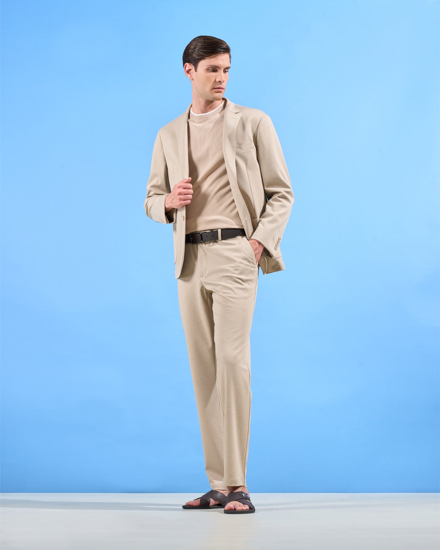 Beige Slim-Fit Knitted Suit