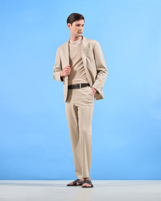 Beige Slim-Fit Knitted Suit