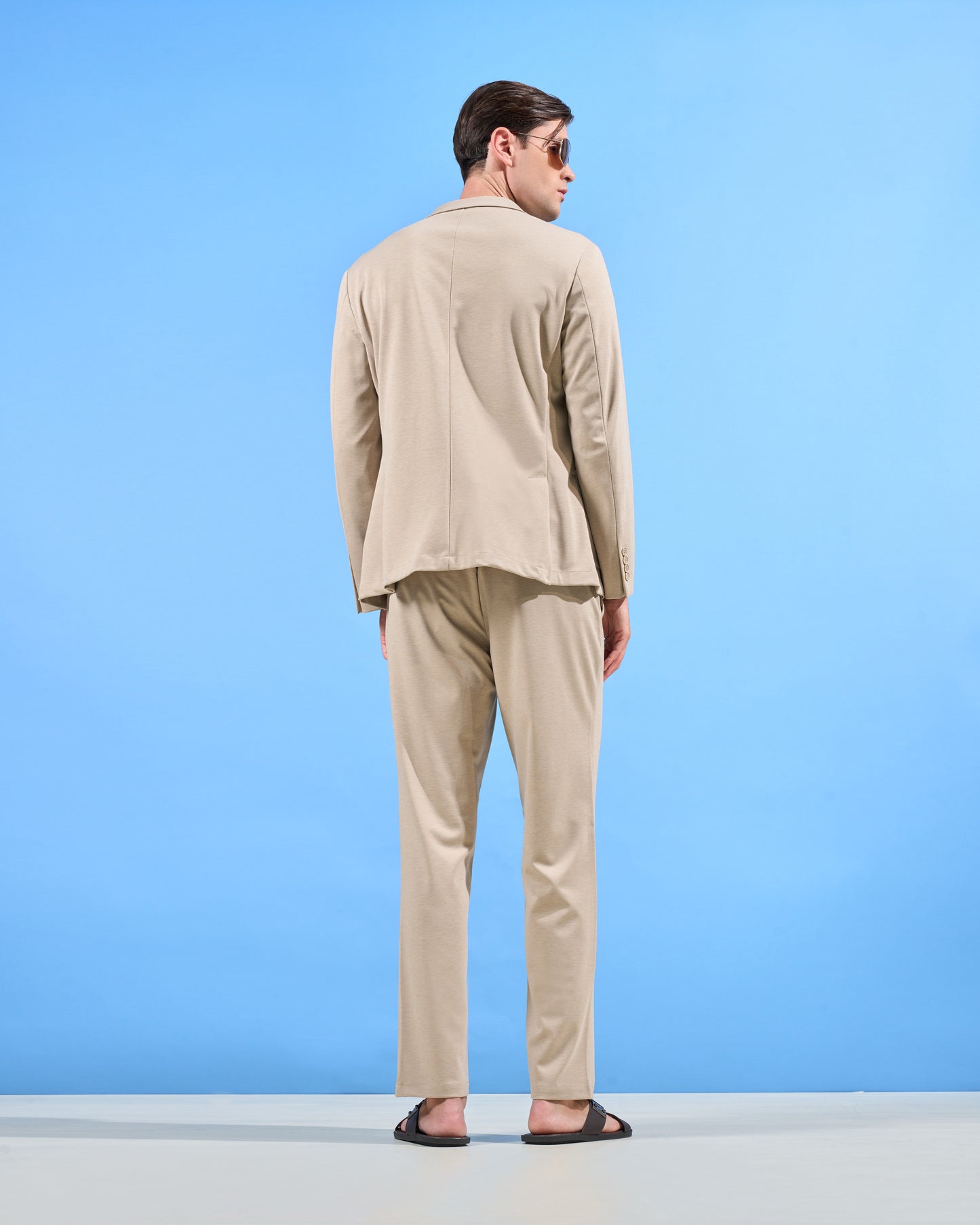 Beige Slim-Fit Knitted Suit