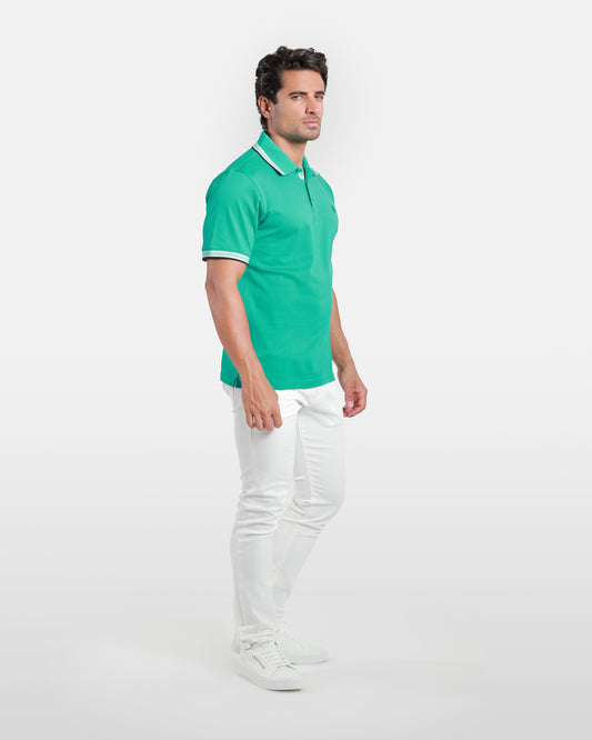 Striped Collar Cotton Polo Shirt
