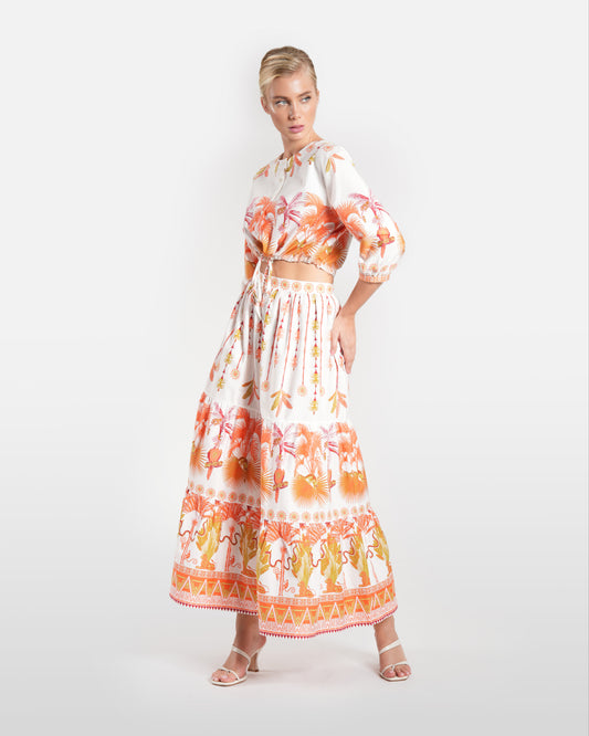 Bohemian Print Tiered Maxi Skirt