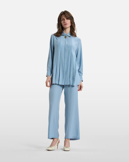 Powder Blue Pintuck Long-Sleeve Shirt
