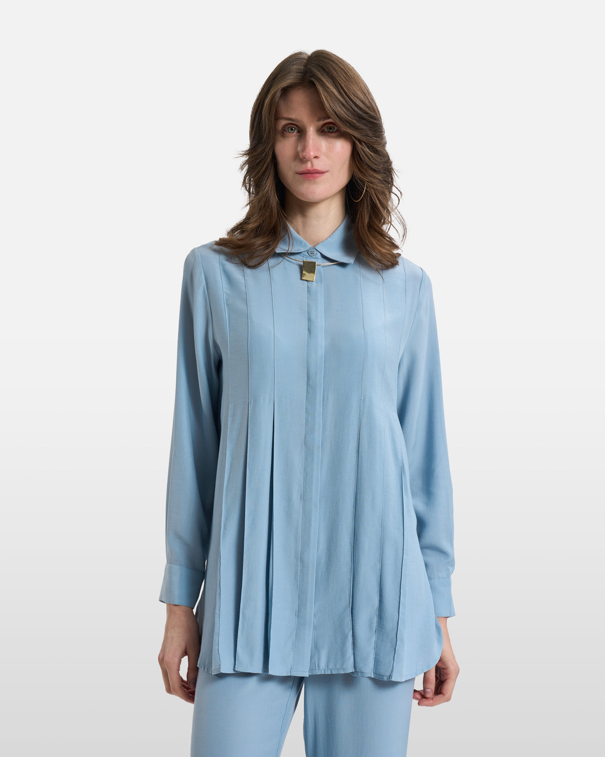 Powder Blue Pintuck Long-Sleeve Shirt