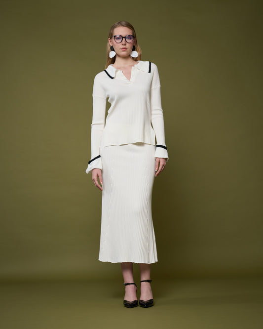 Contrast Trim Collared Pullover