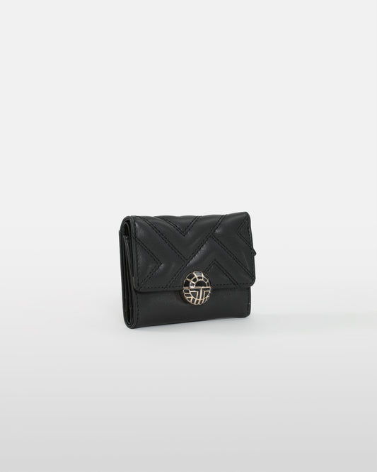 Black Quilted Tri-fold Wallet