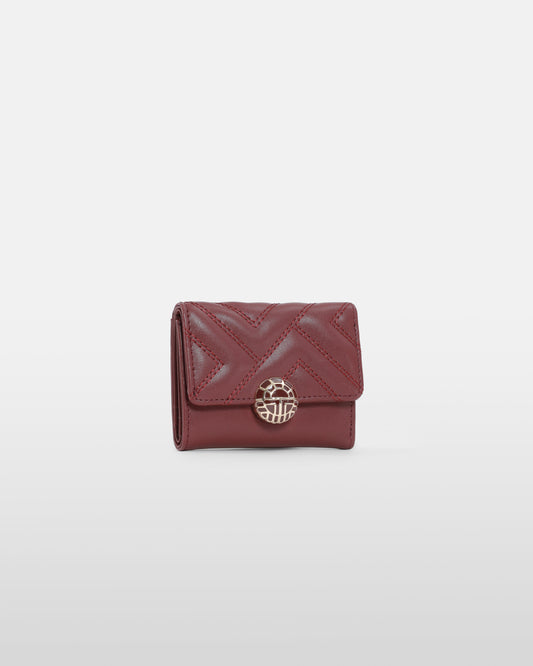 Maroon Quilted Tri-fold Wallet