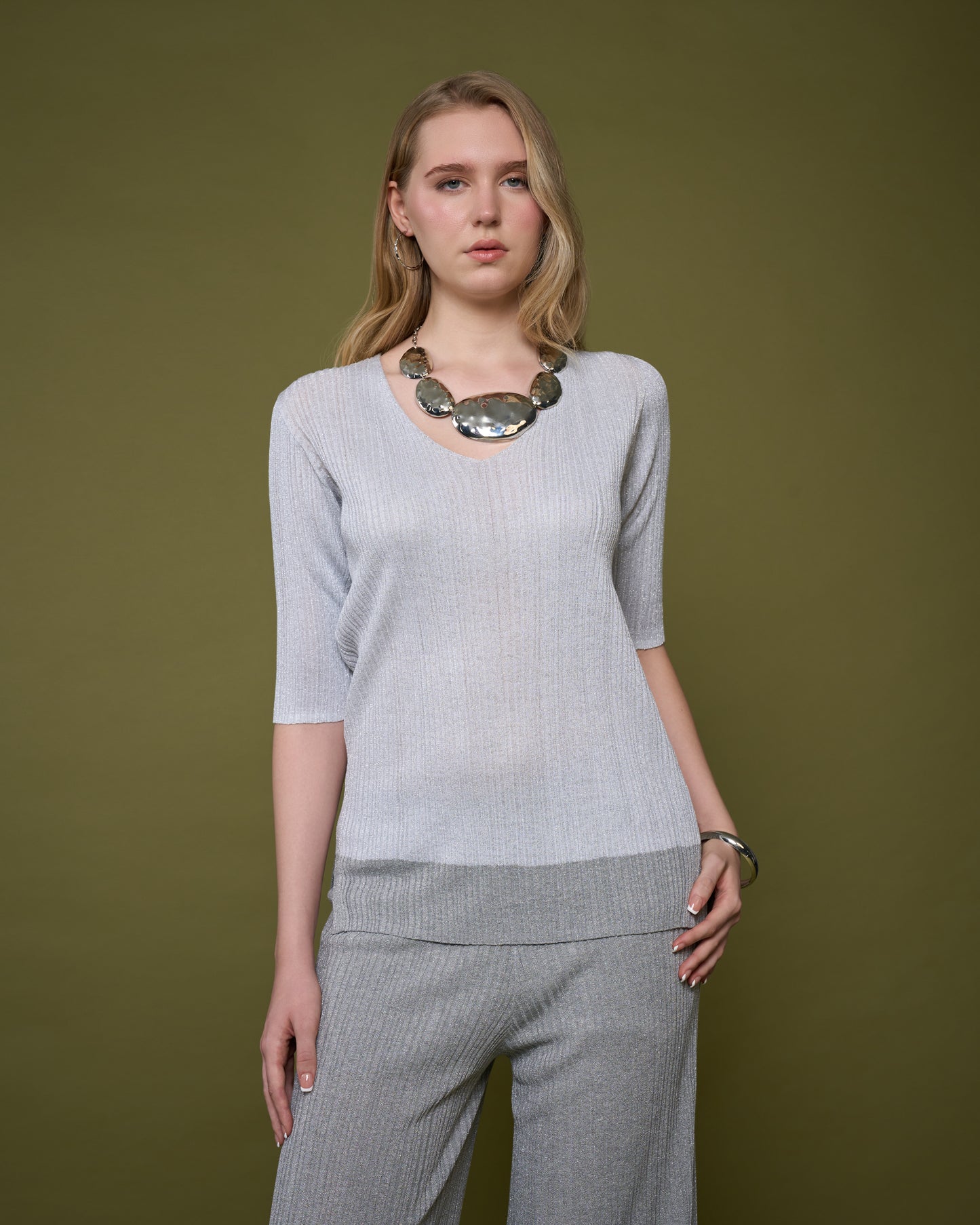 Two-Tone Ribbed Knit Top