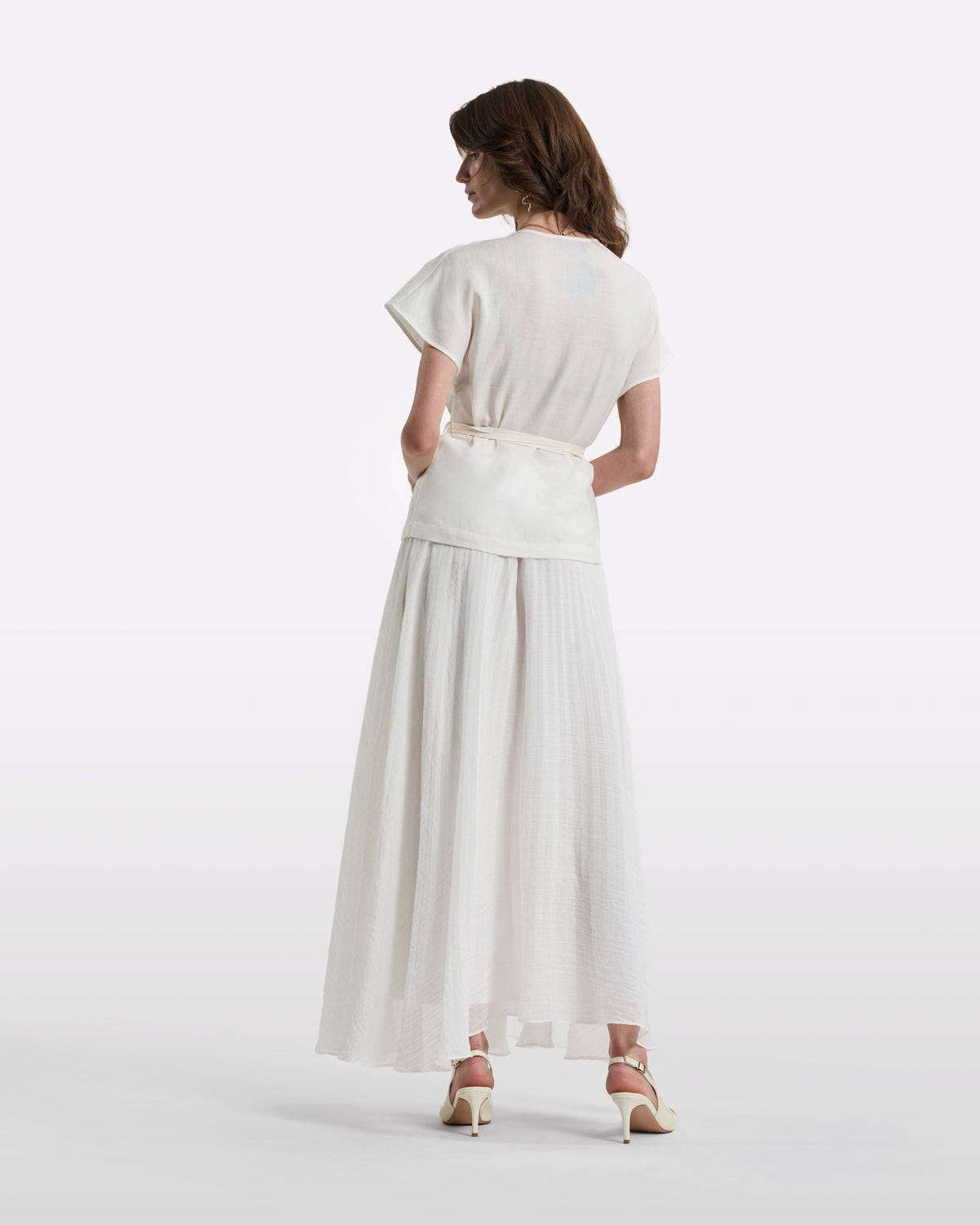 Ivory Wrap Top and Pleated Maxi Skirt Set