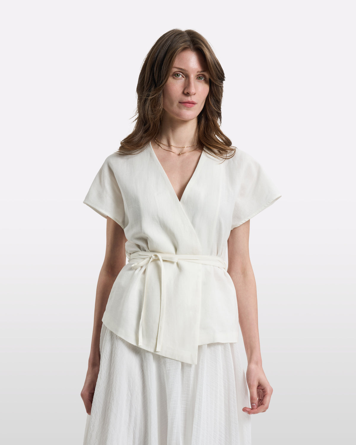 Ivory Wrap Top and Pleated Maxi Skirt Set