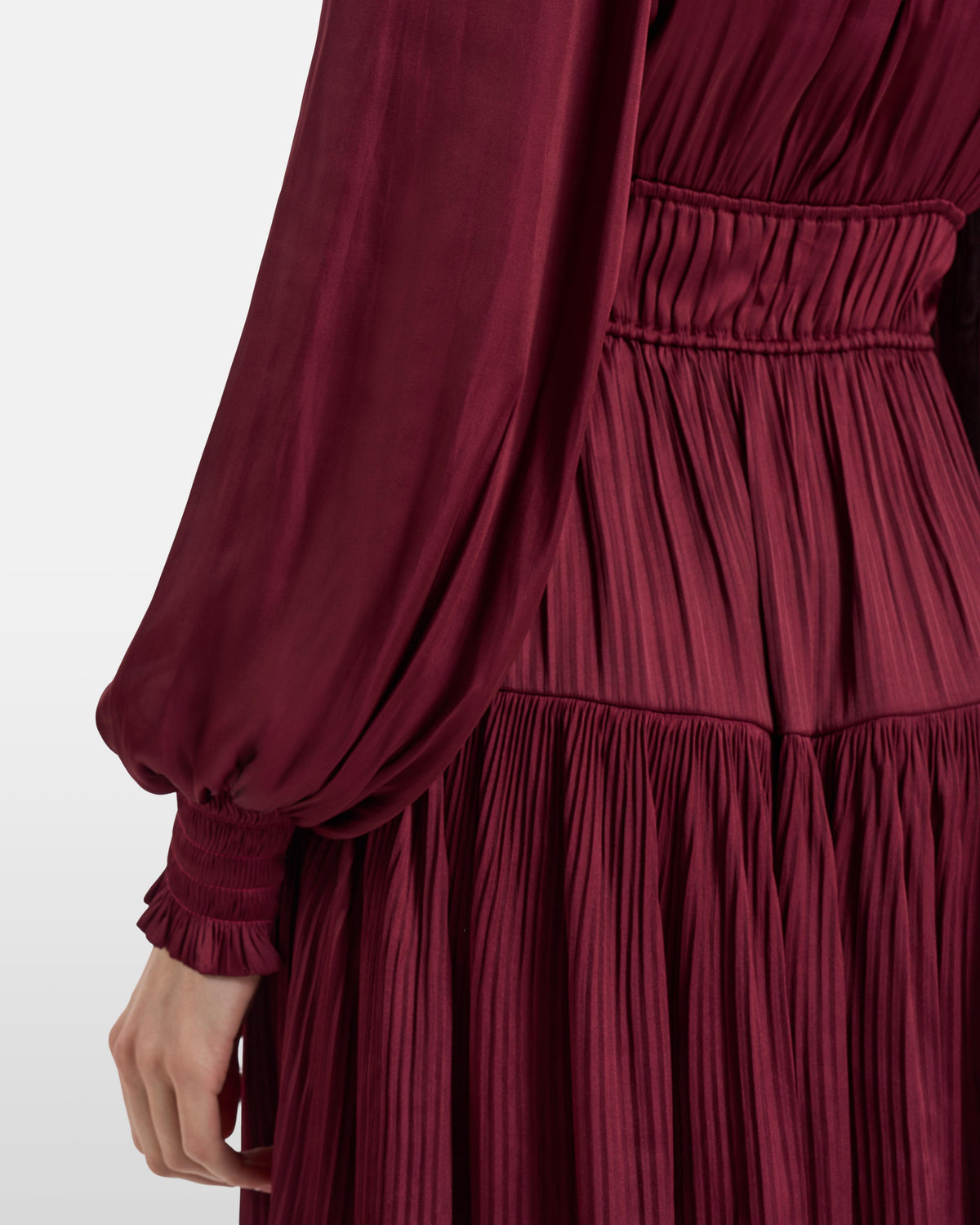 Burgundy Satin V-Neck Tiered Maxi Dress