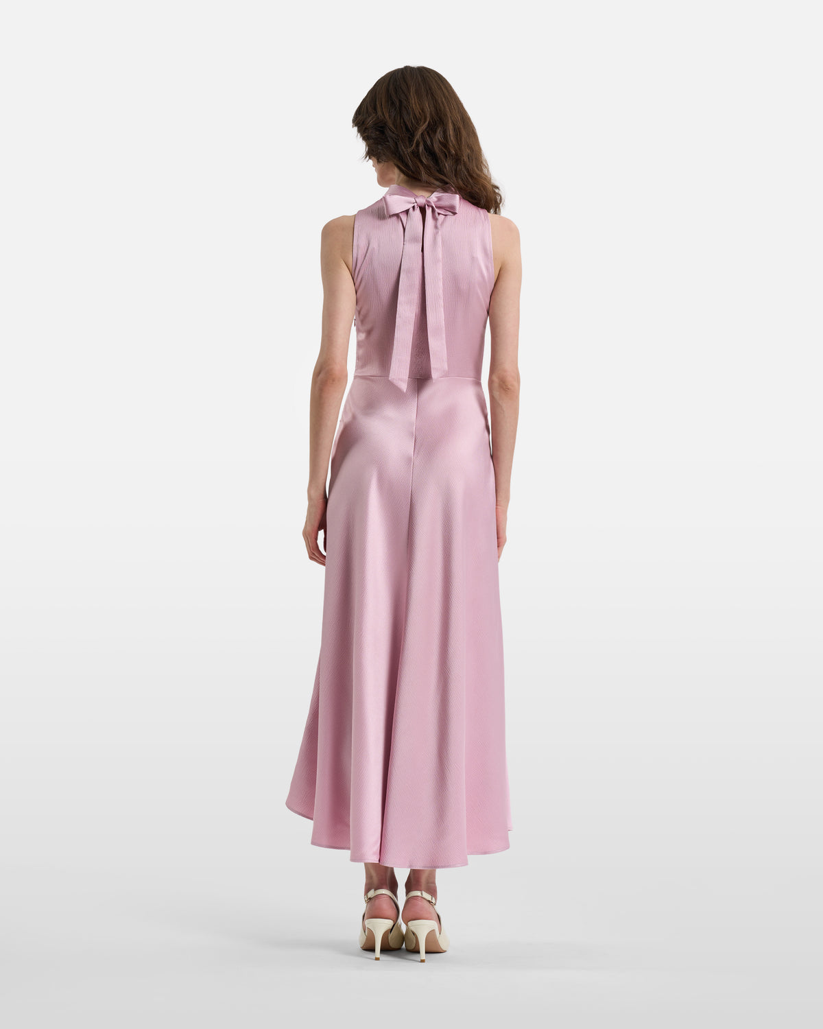 Dusty Pink Textured High-Neck Midi Dress
