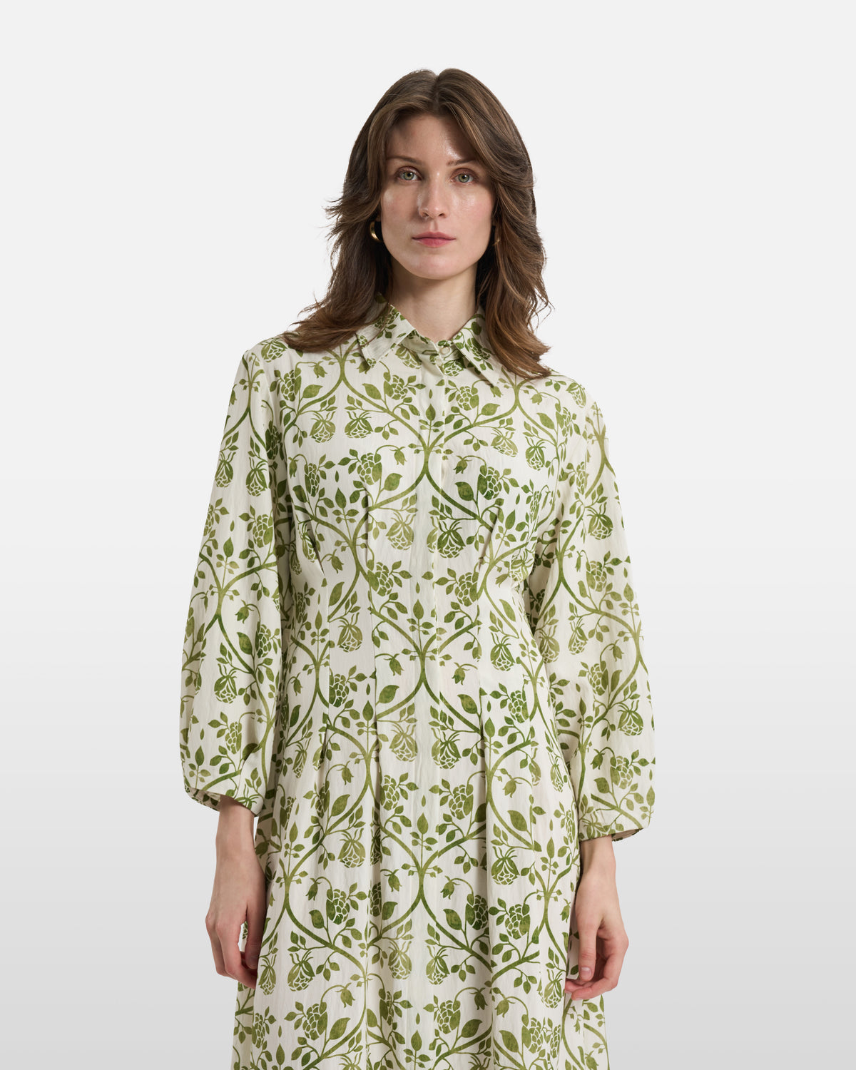 Green Botanical Damask Shirt Dress