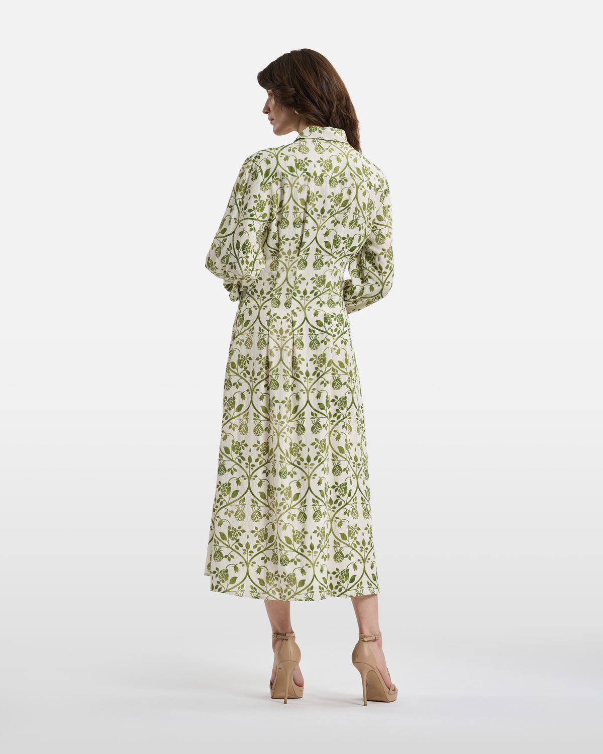 Green Botanical Damask Shirt Dress