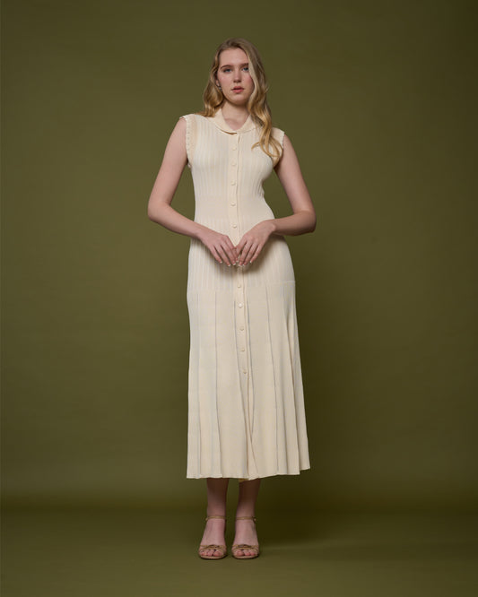 Collared Sleeveless Knit Midi Dress