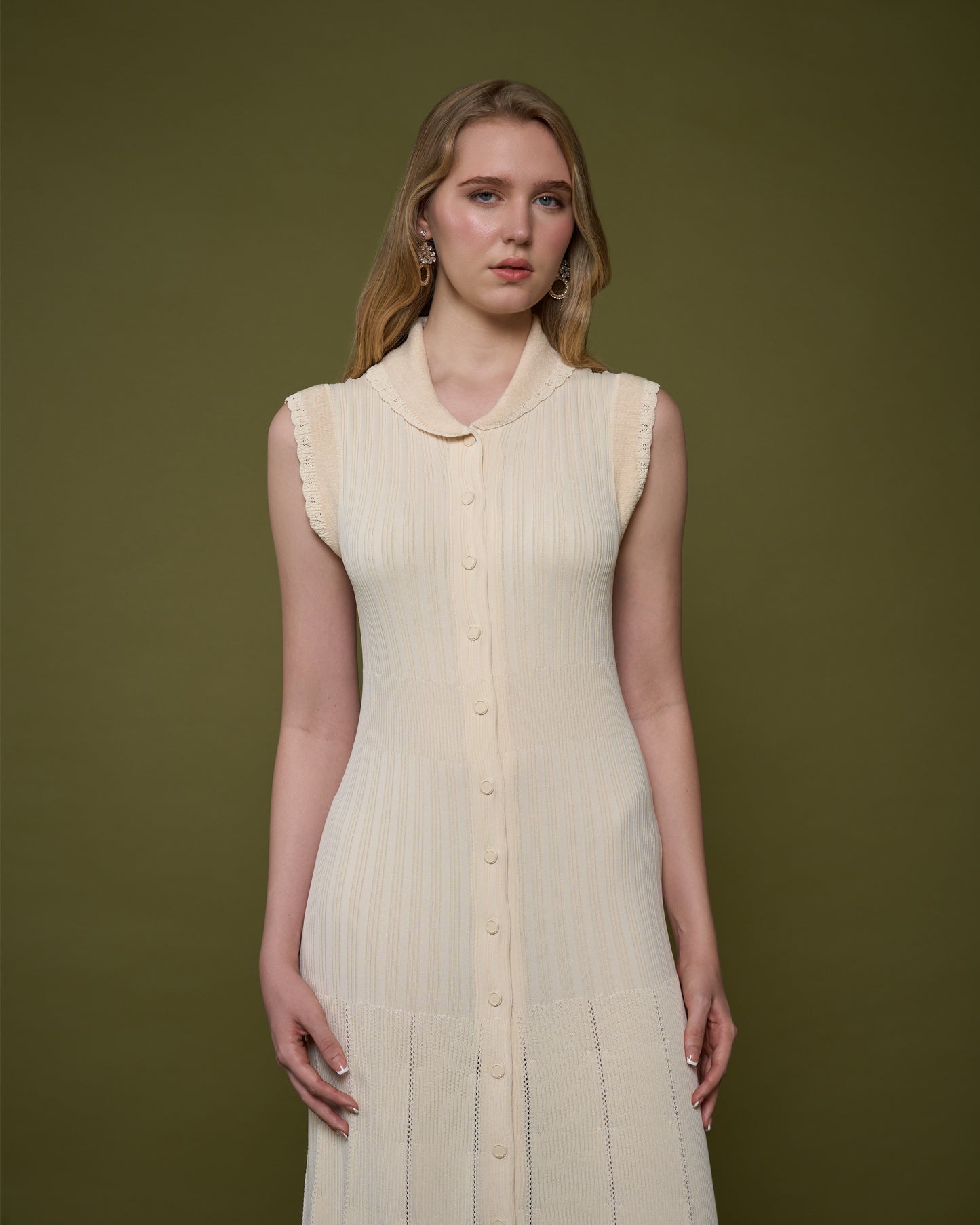 Collared Sleeveless Knit Midi Dress