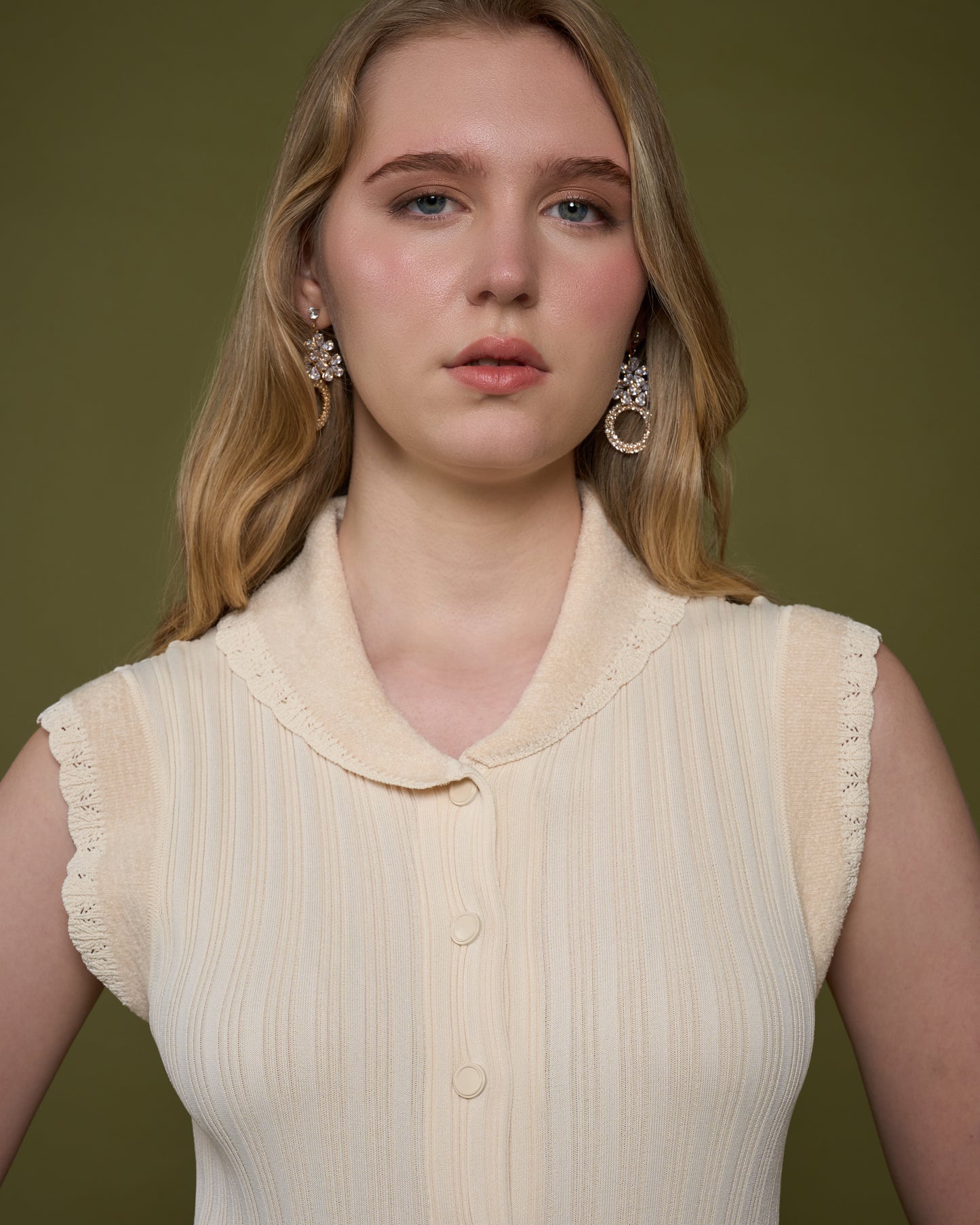 Collared Sleeveless Knit Midi Dress