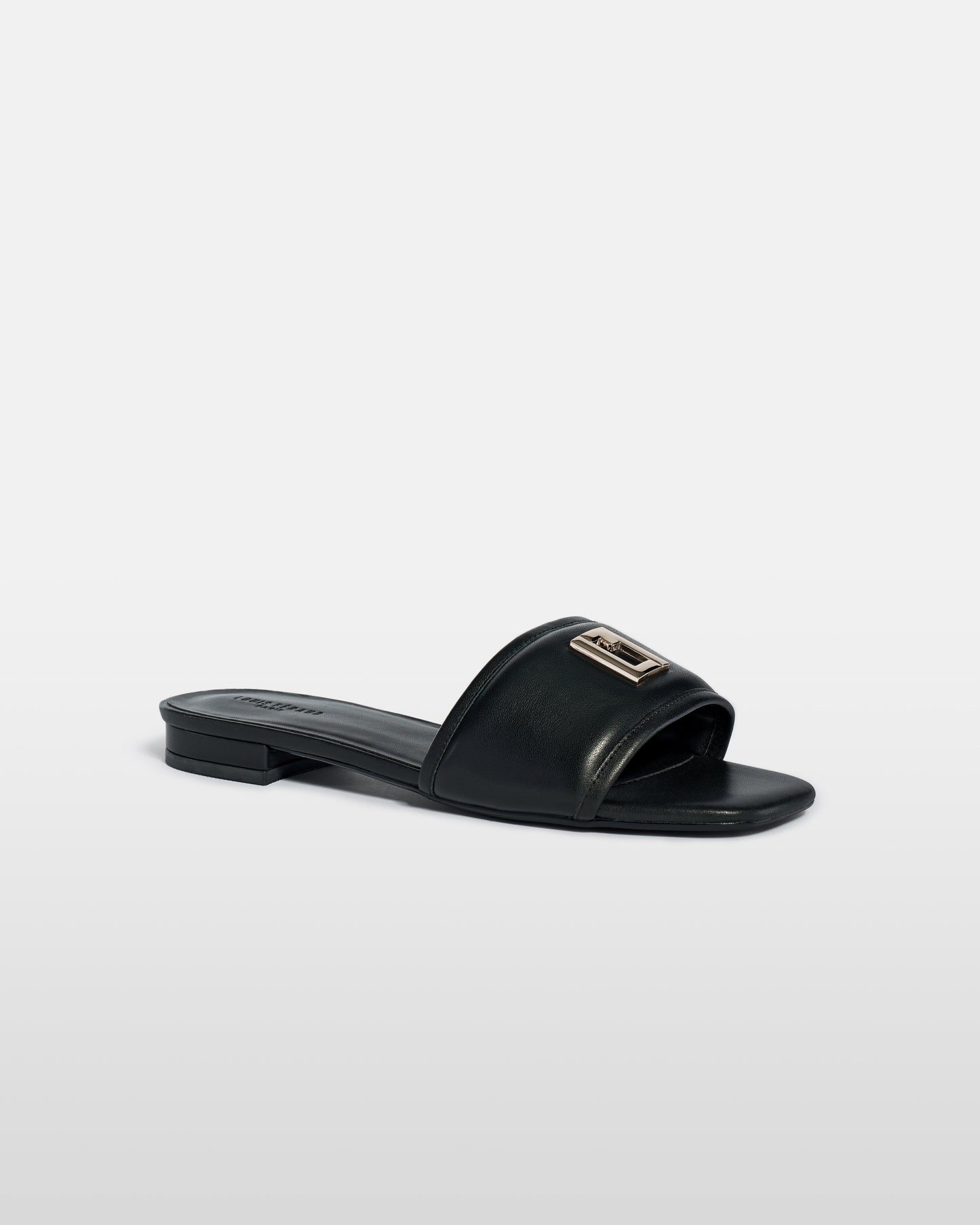 Metal Emblem Leather Sandals