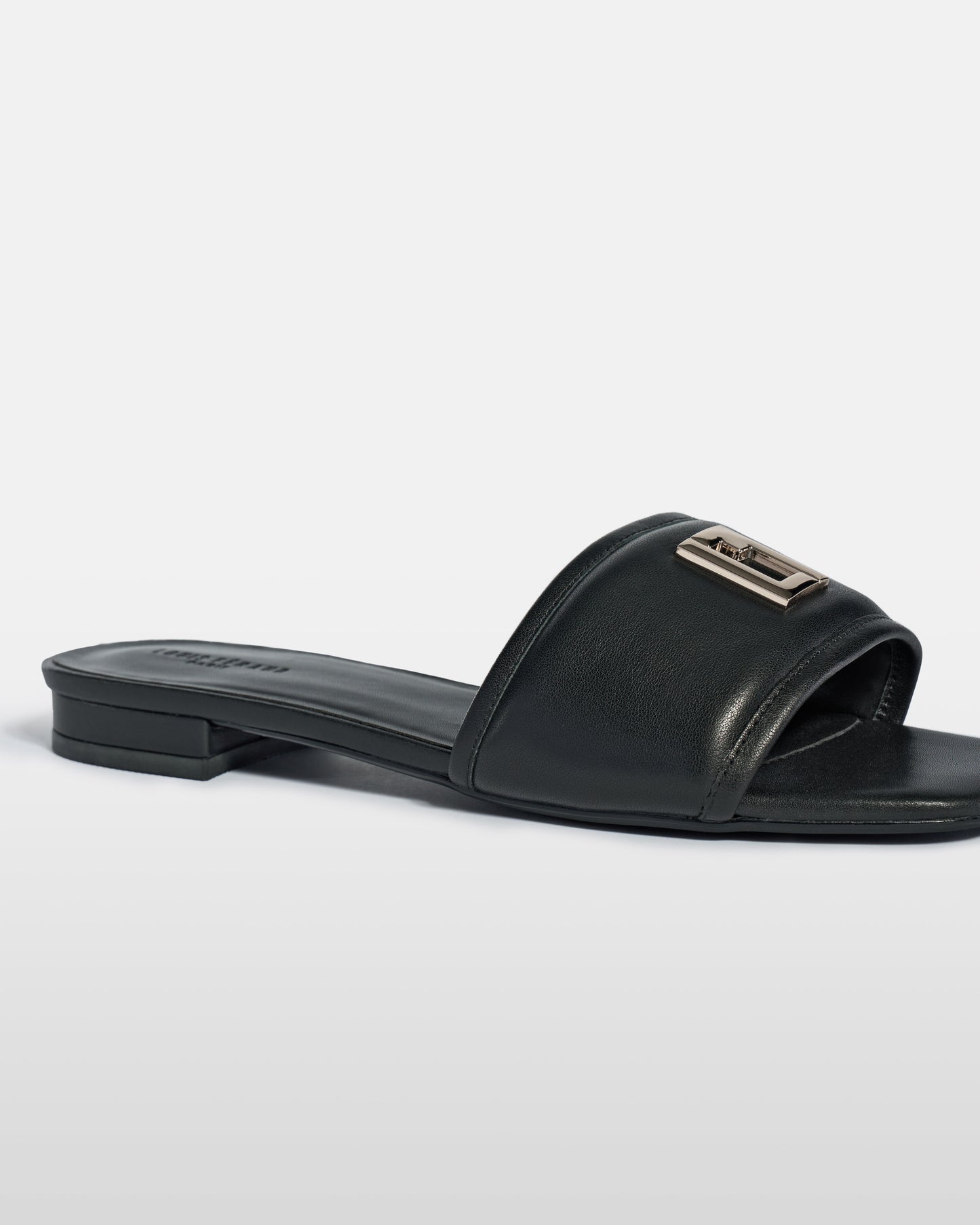 Metal Emblem Leather Sandals