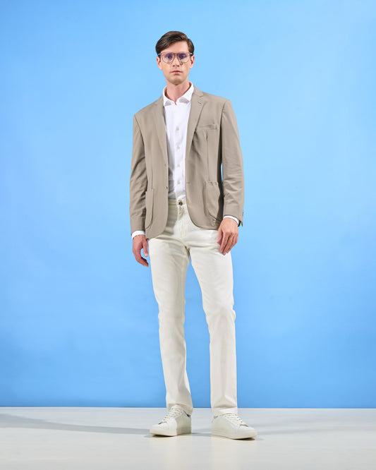 Beige Knit Mesh Suit Jacket