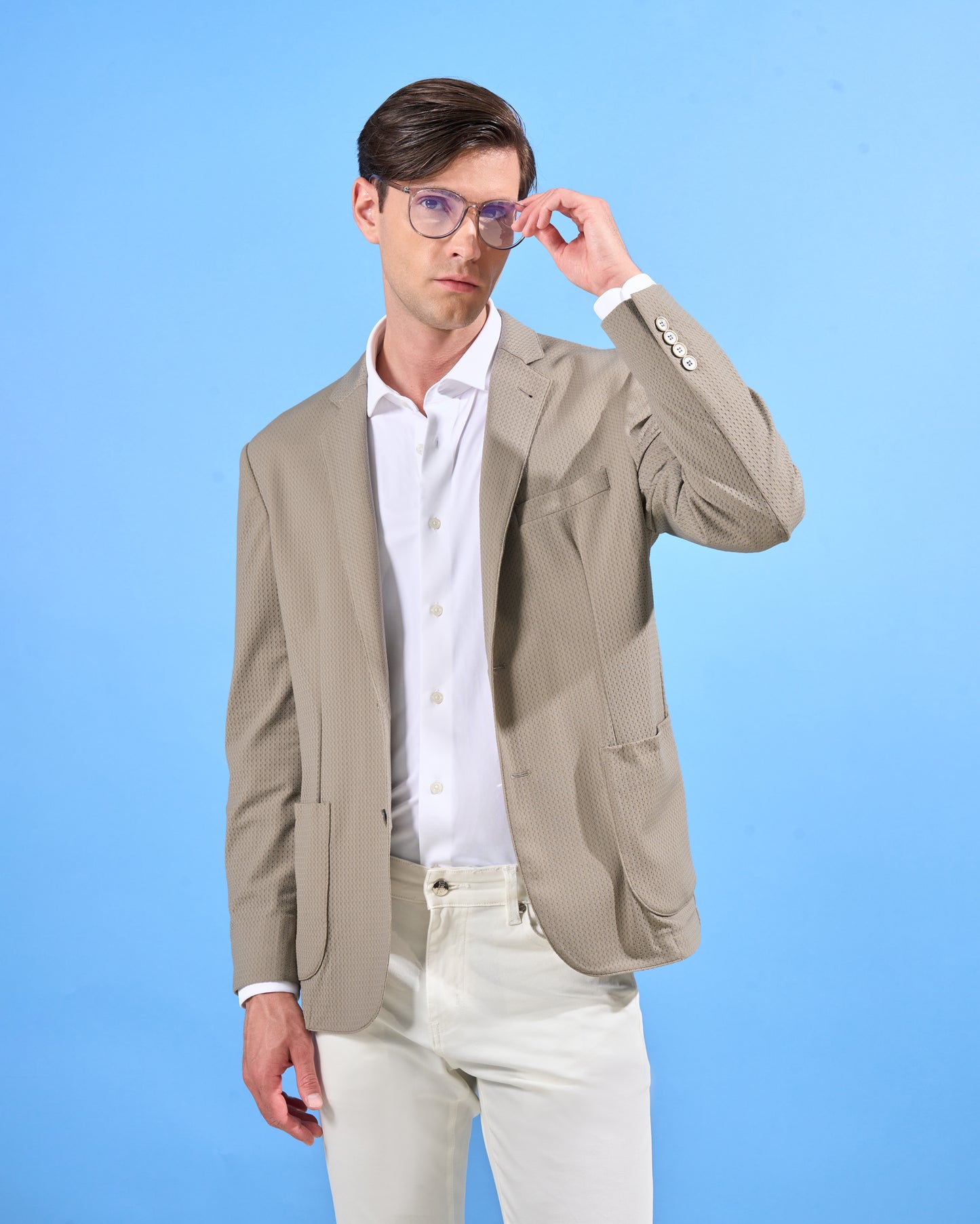 Beige Knit Mesh Suit Jacket