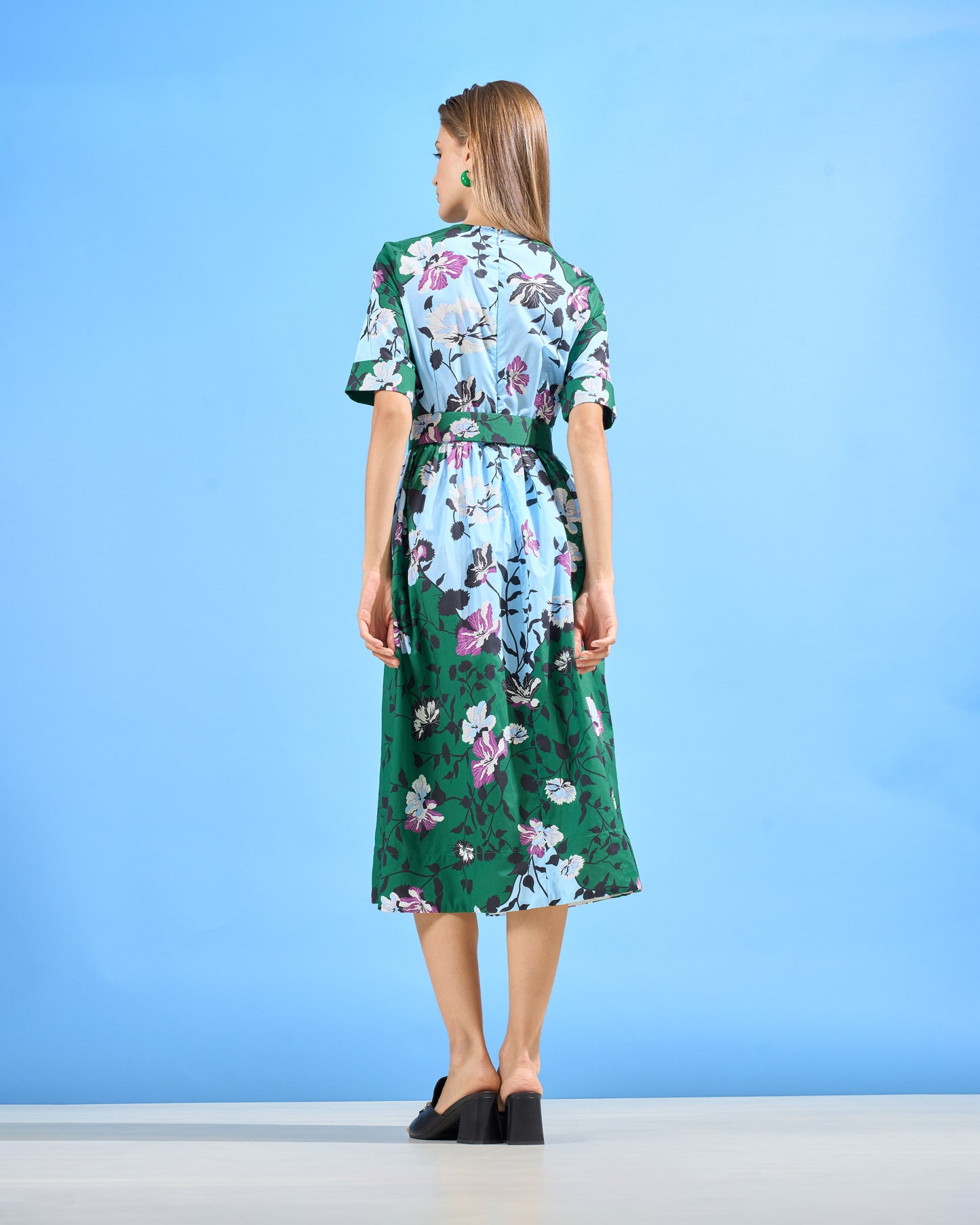 Contrast Floral Fit-and-Flare Dress