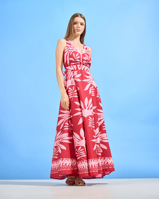 Graphic Botanical Print Maxi Dress