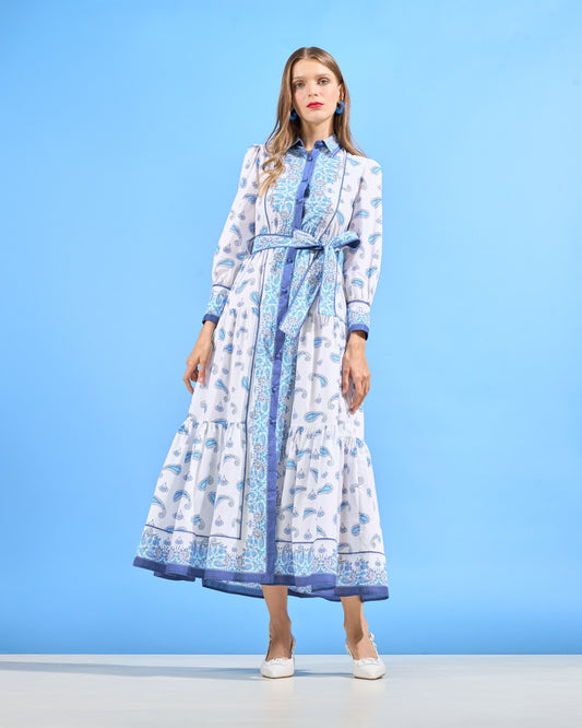 Paisley Border Print Belted Maxi Dress