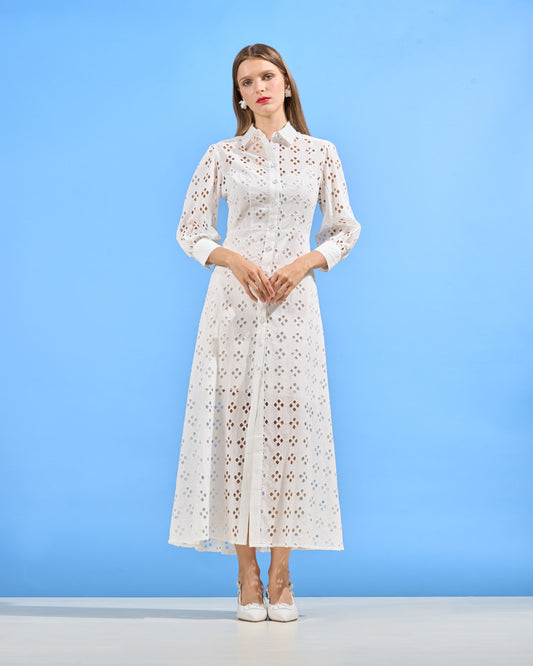 Embroidered Cotton Eyelet Shirt Dress