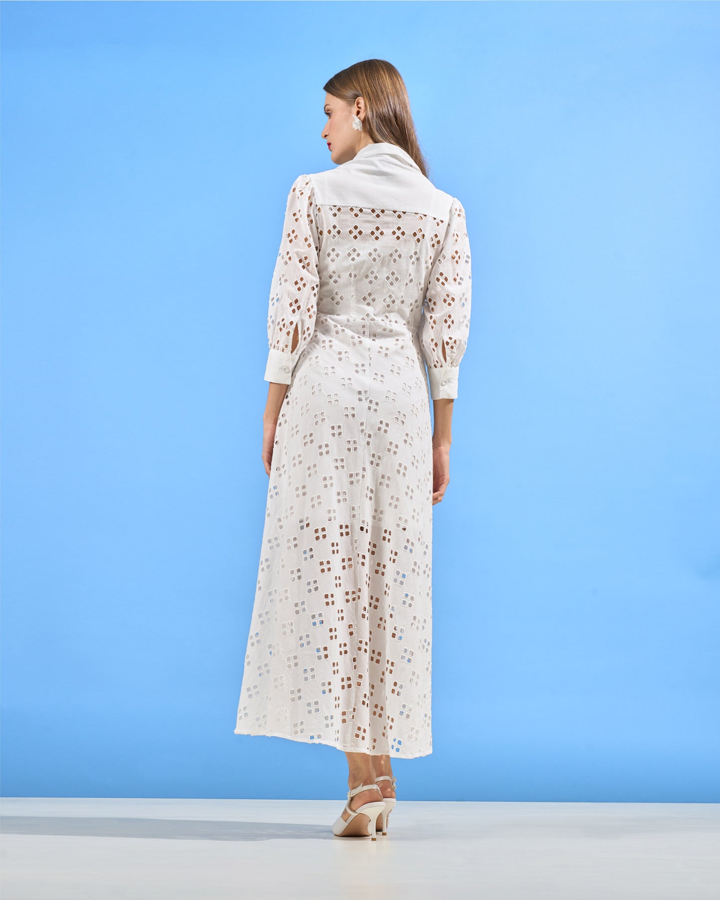 Embroidered Cotton Eyelet Shirt Dress