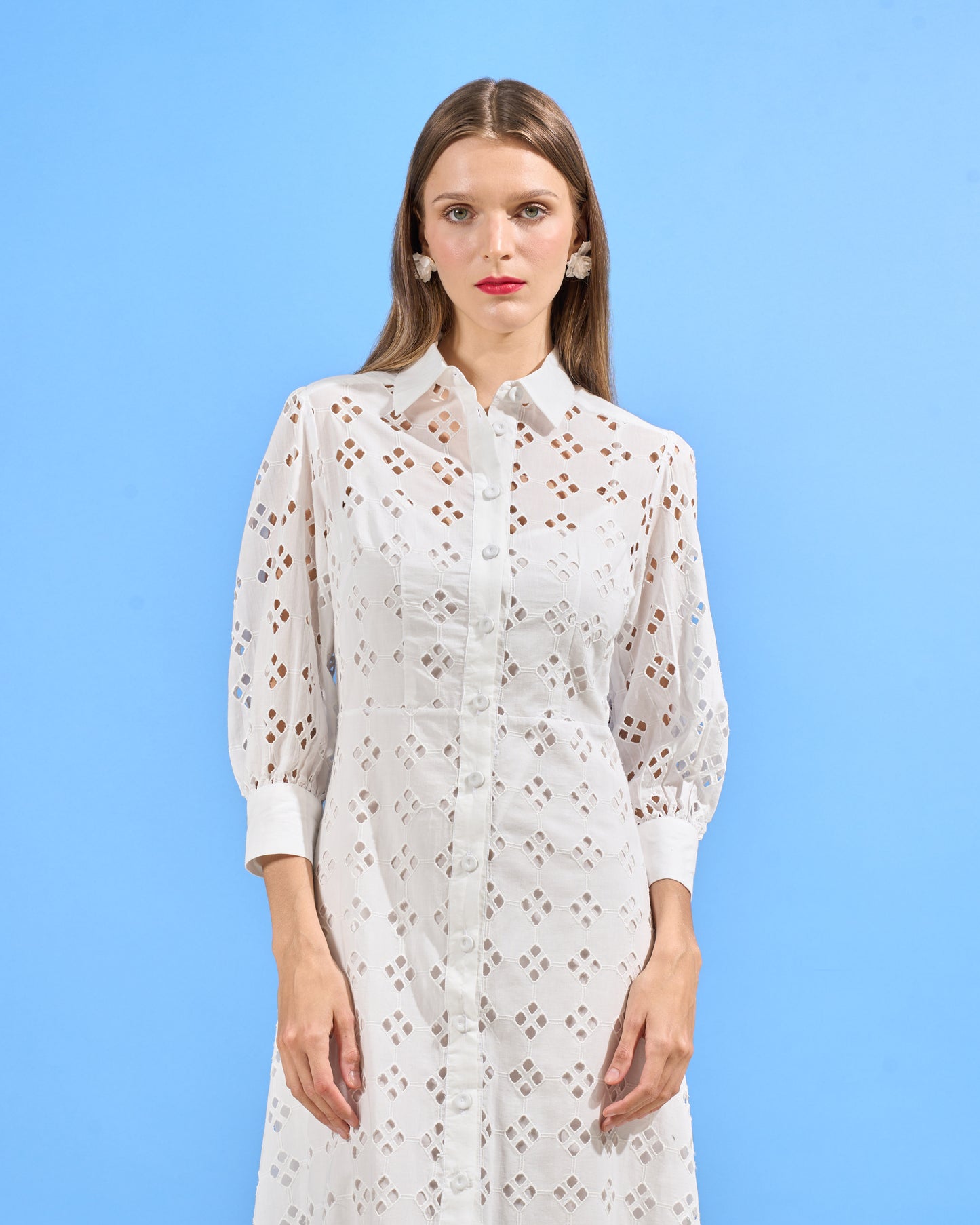 Embroidered Cotton Eyelet Shirt Dress