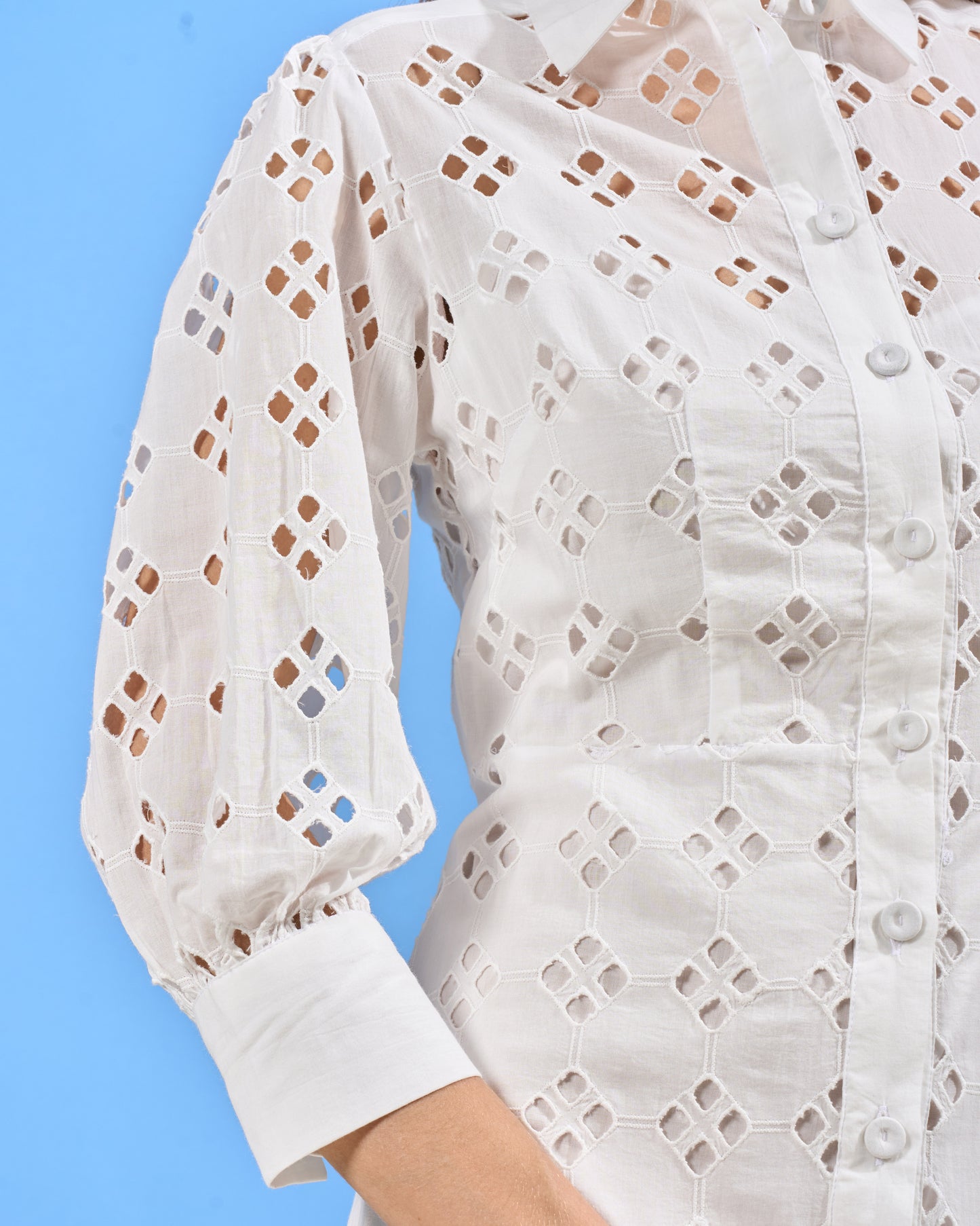 Embroidered Cotton Eyelet Shirt Dress