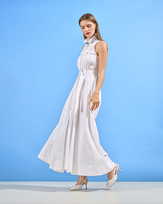Belted Zip-Front Maxi Dress