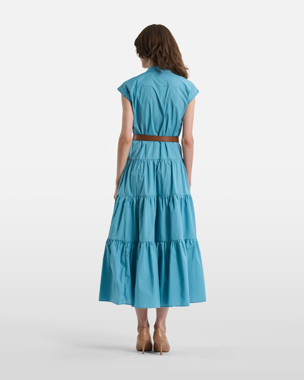 Turquoise Belted Tiered Maxi Dress