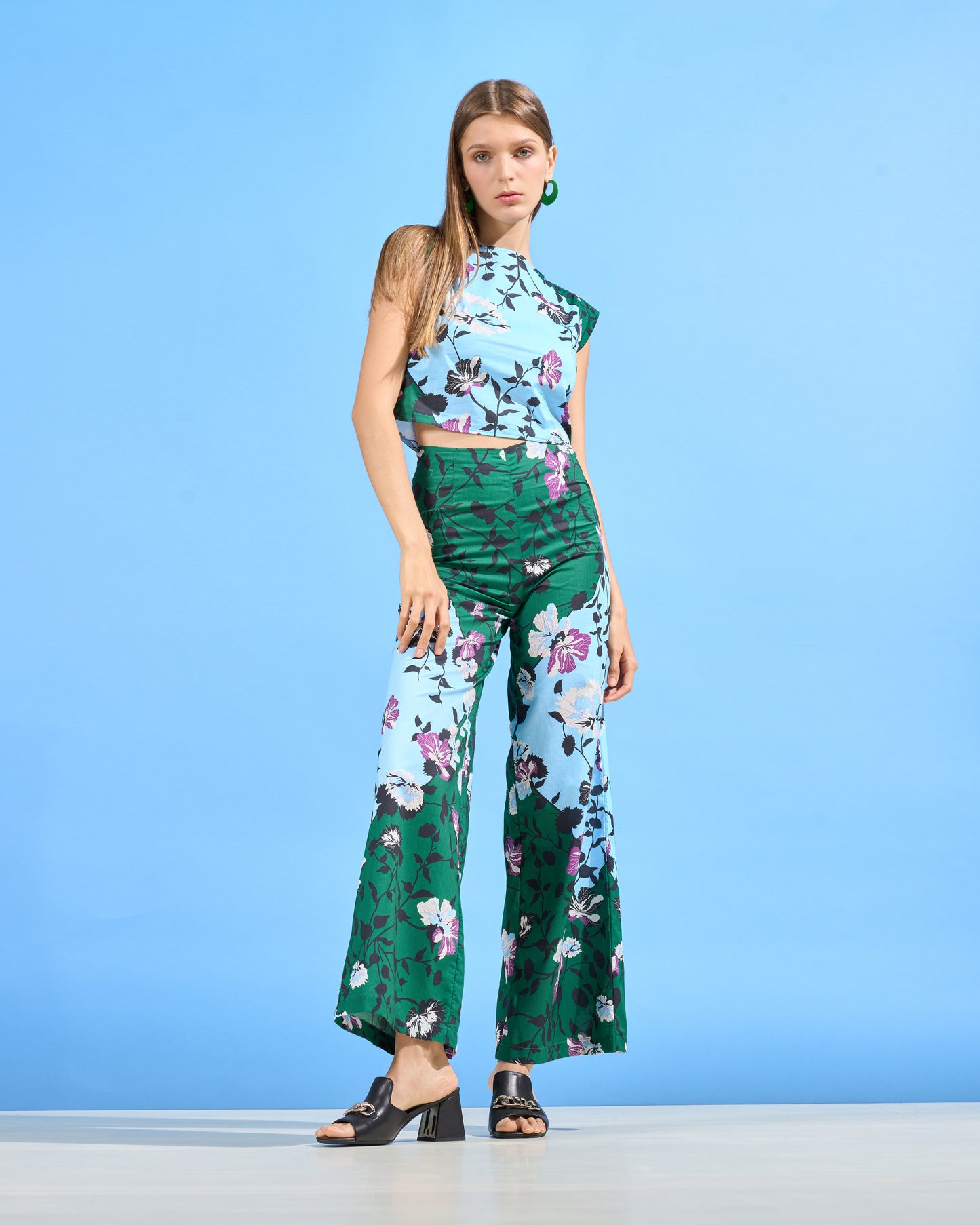 Contrast Floral Wide-Leg Trousers
