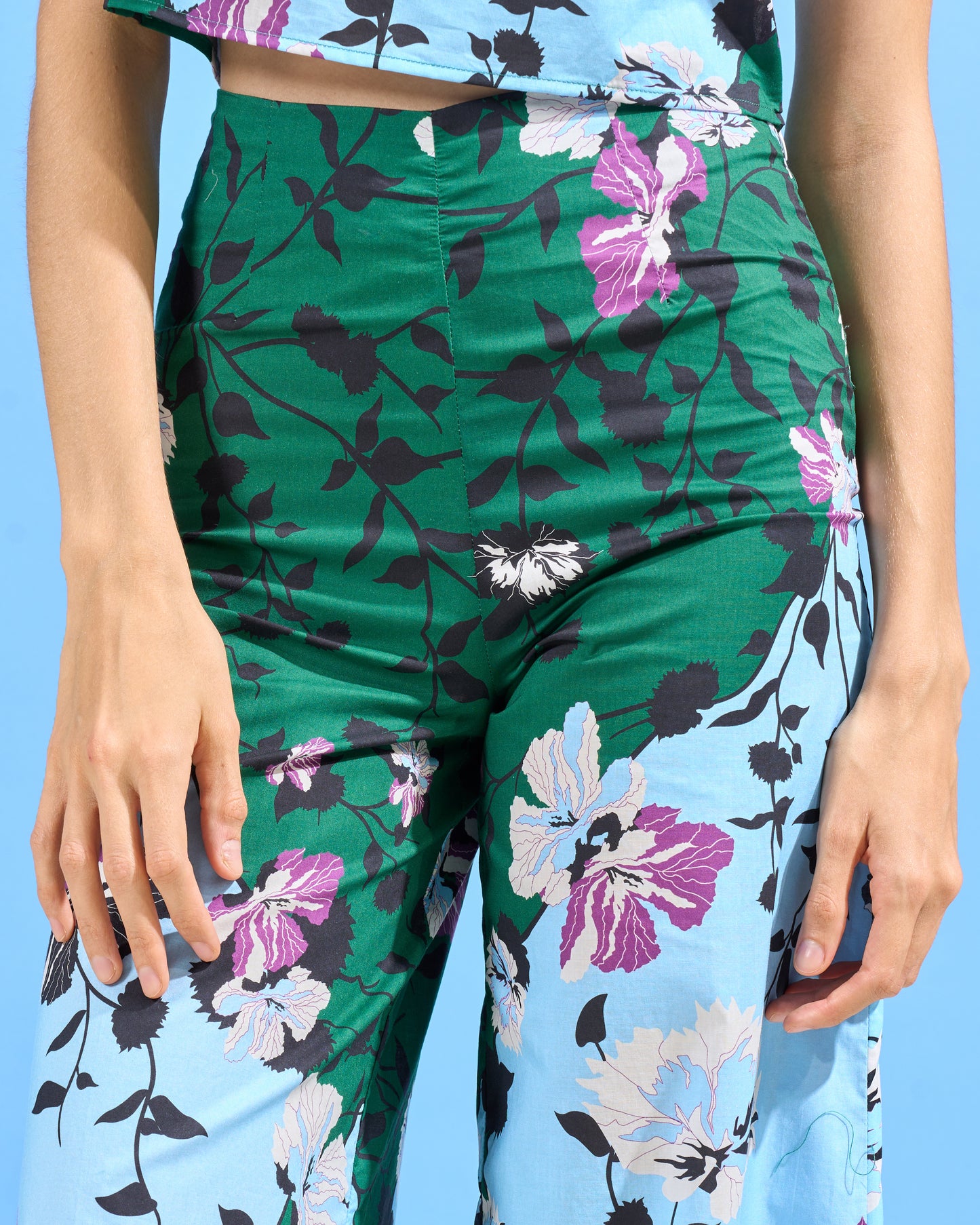 Contrast Floral Wide-Leg Trousers