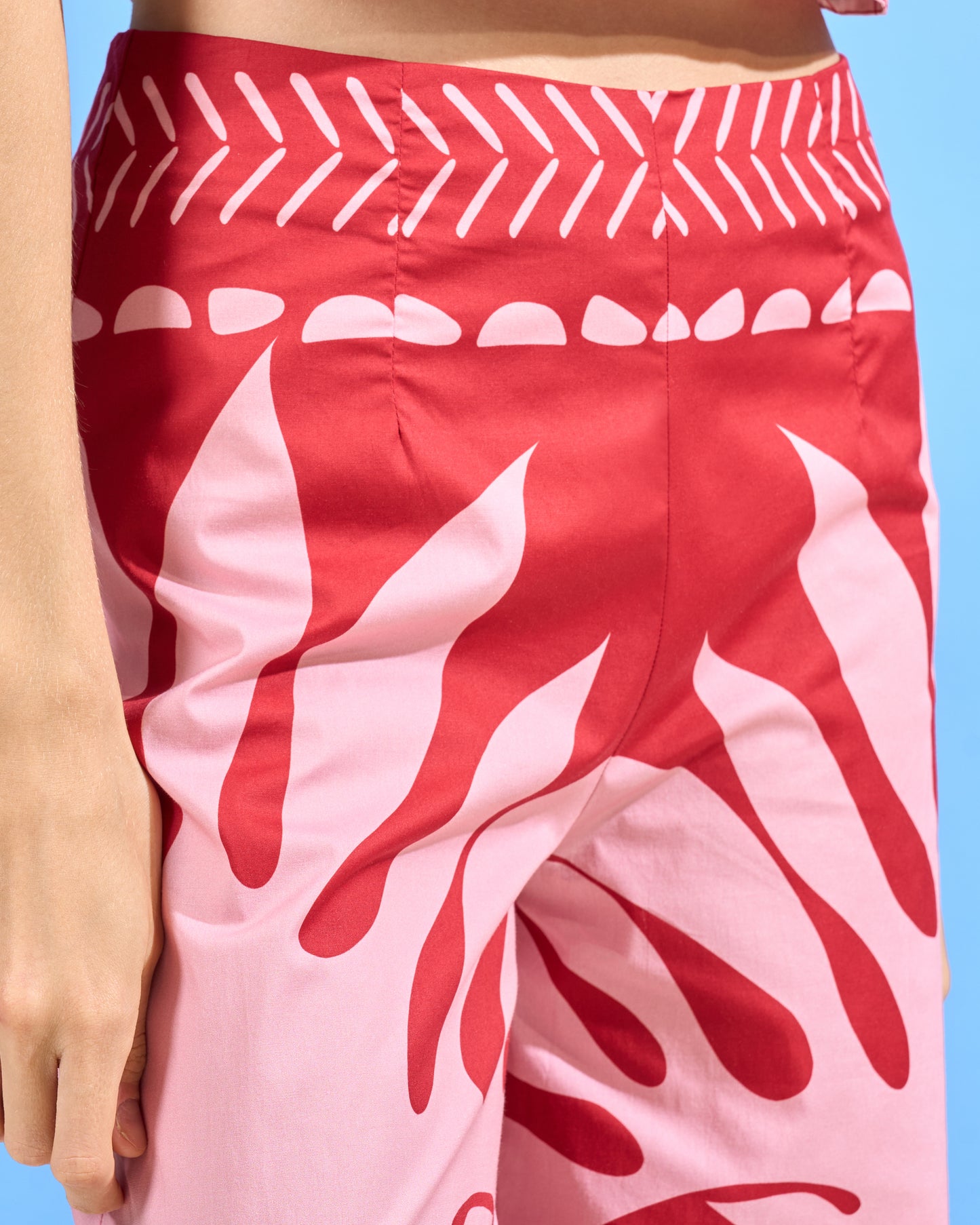 Graphic Botanical Print Wide-Leg Trousers