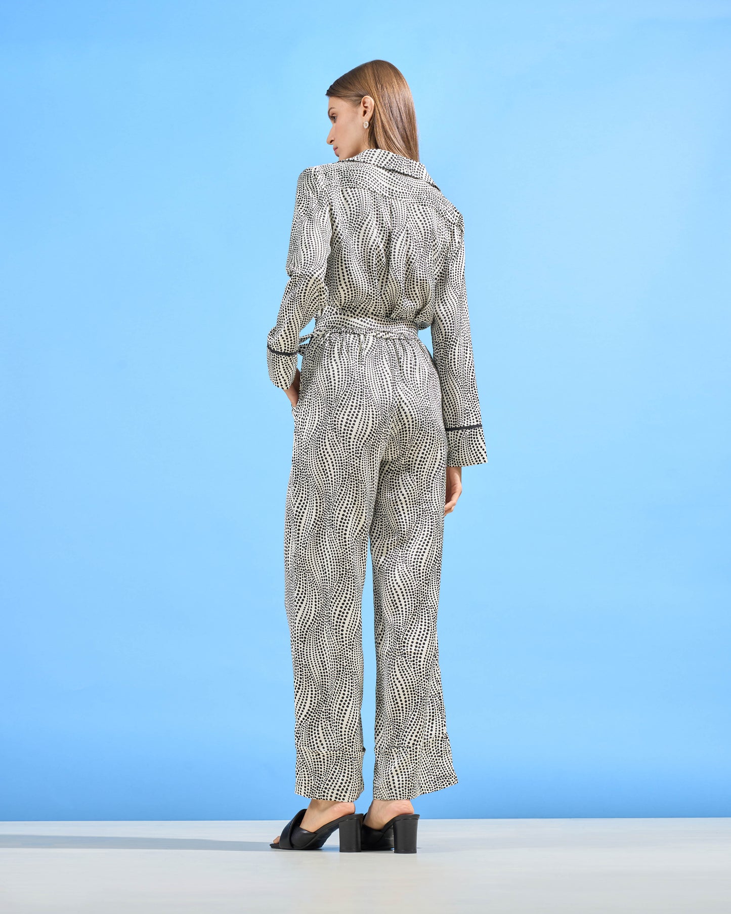 Wavy Dot Print Wide-Leg Trousers