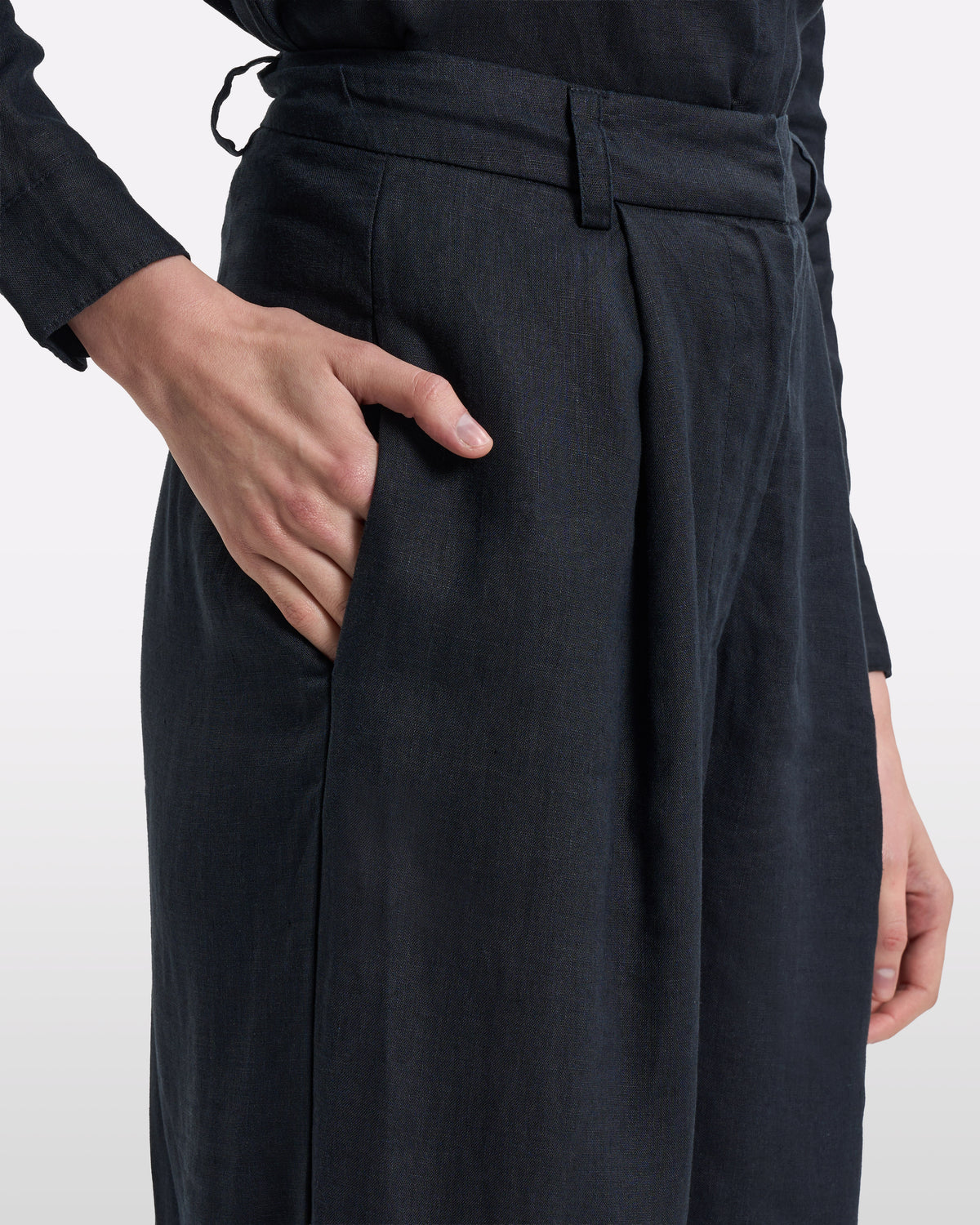 Charcoal Pleated Wide-Leg Linen Trousers