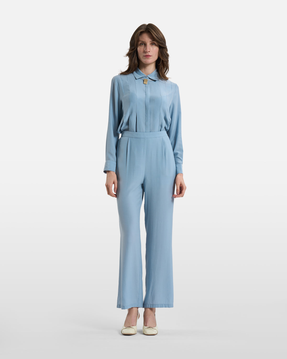 Powder Blue Pleated Wide-Leg Trousers