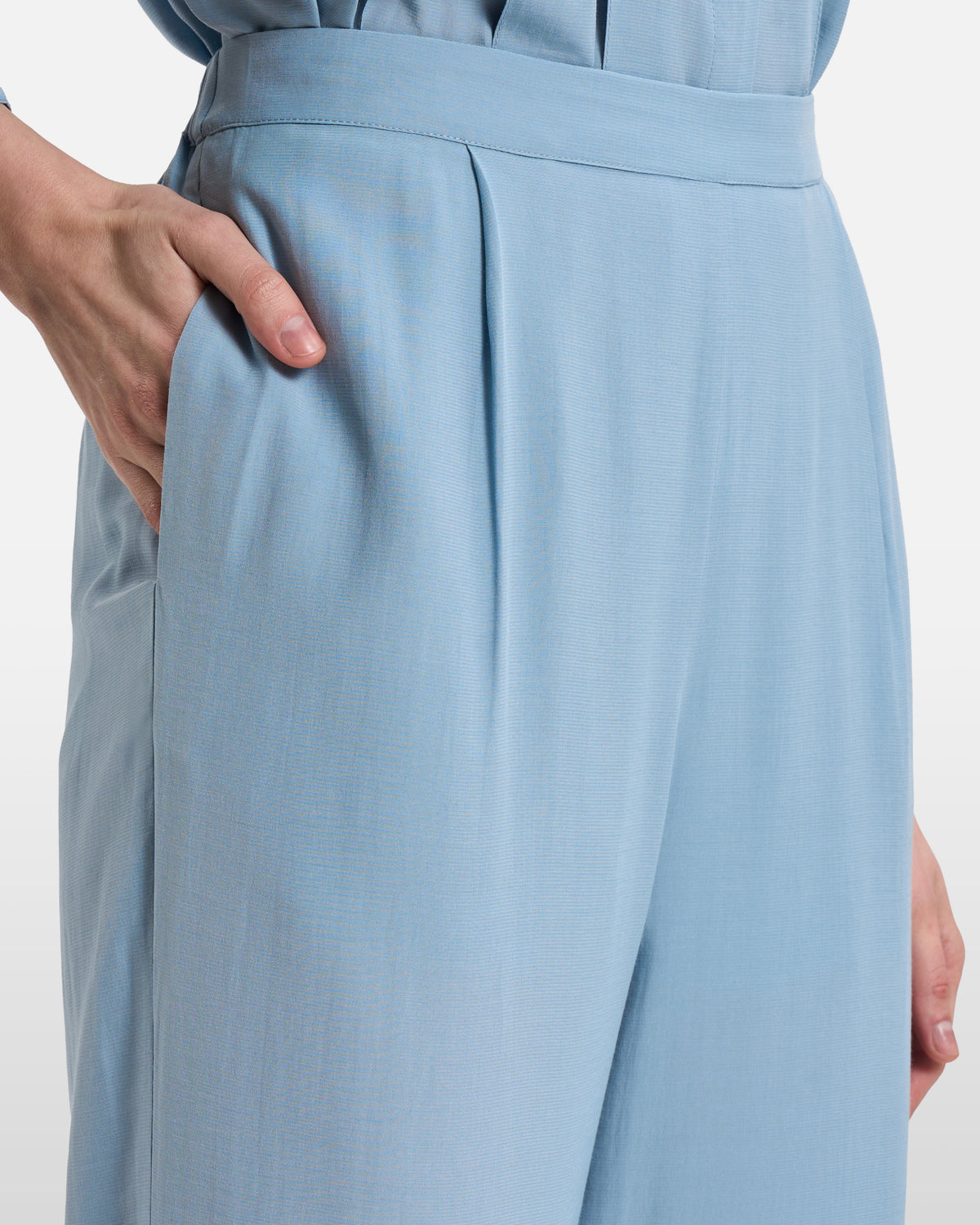 Powder Blue Pleated Wide-Leg Trousers