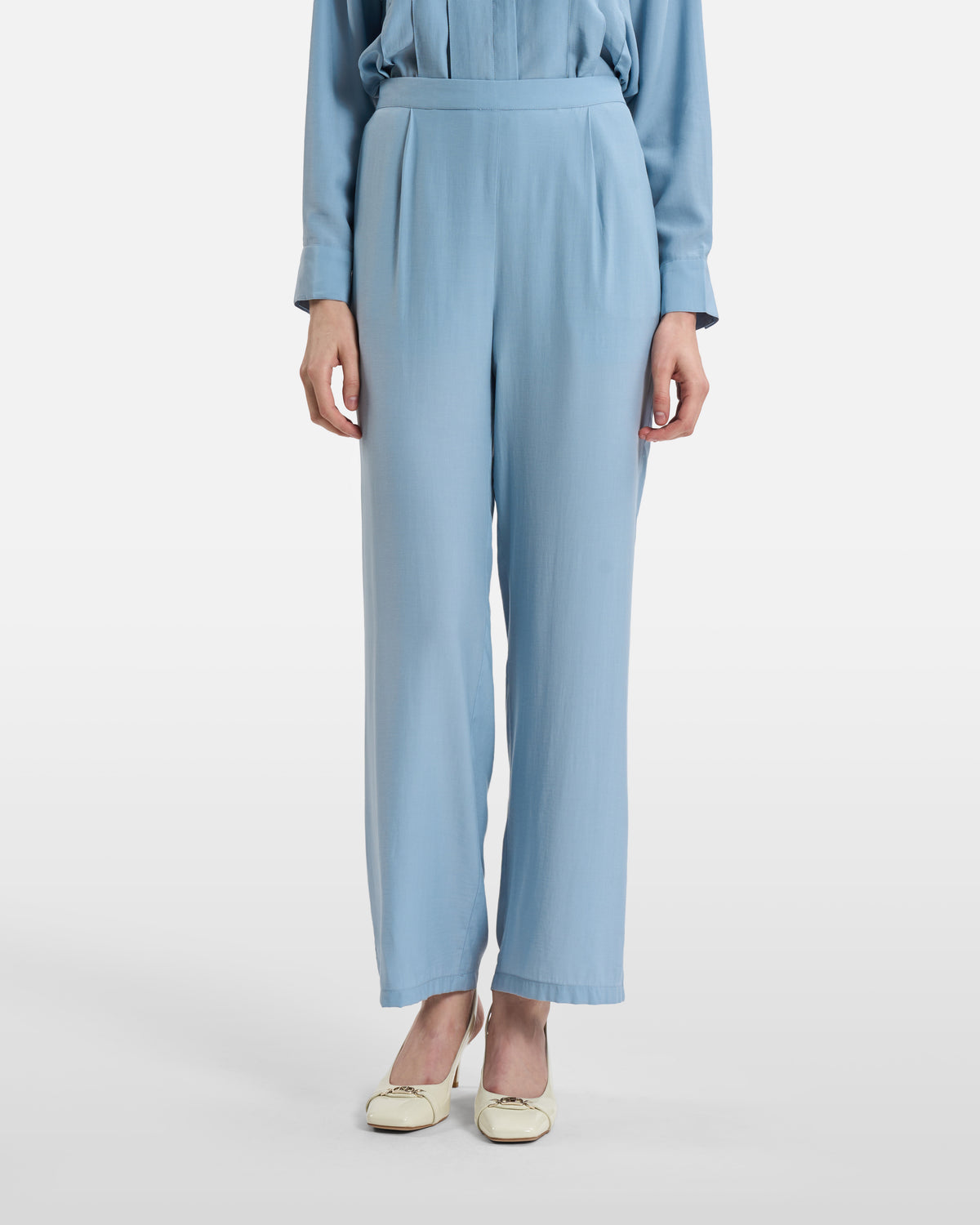Powder Blue Pleated Wide-Leg Trousers