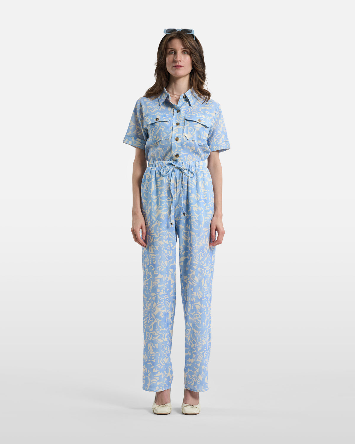 Sky Blue Floral Drawstring Trousers