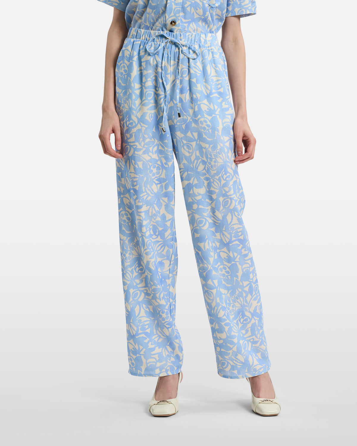 Sky Blue Floral Drawstring Trousers
