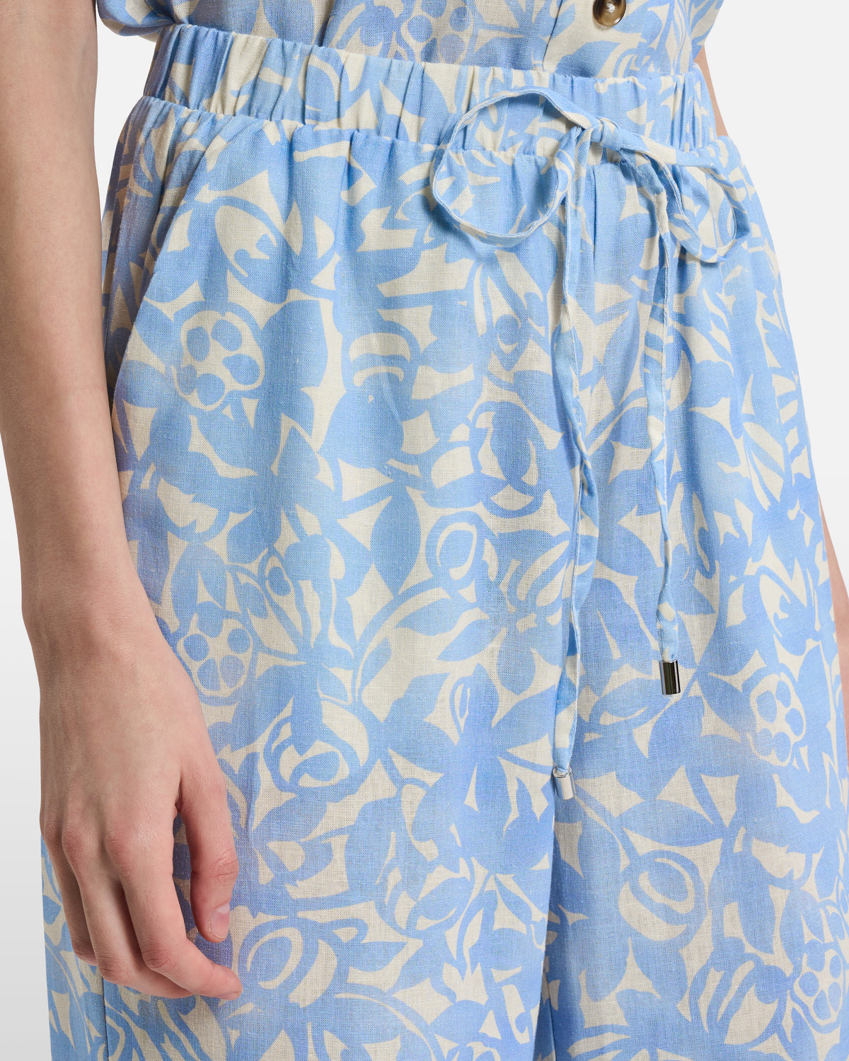 Sky Blue Floral Drawstring Trousers