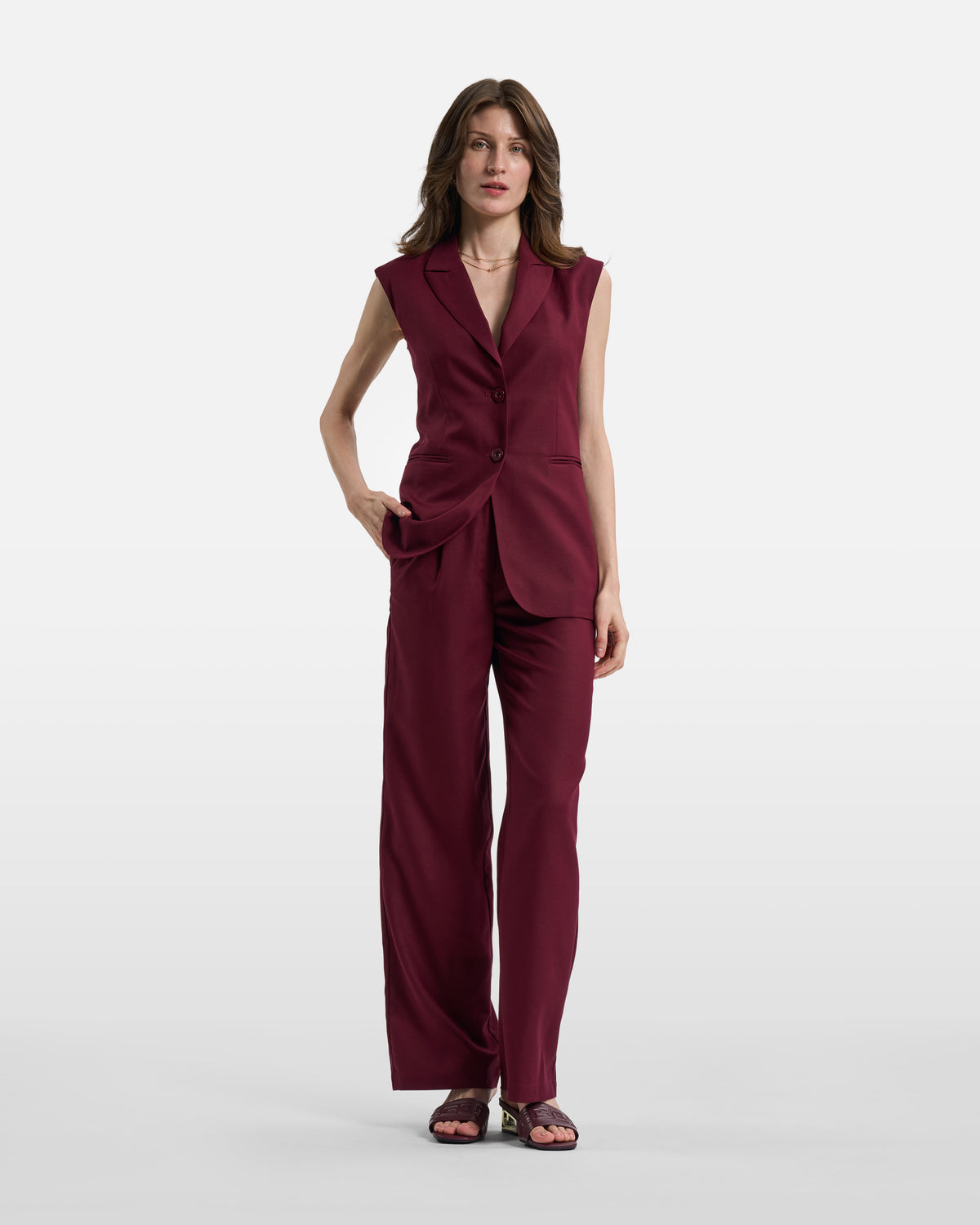 Burgundy Sleeveless Tailored Vest