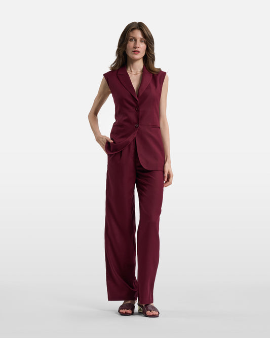 Burgundy Sleeveless Tailored Vest