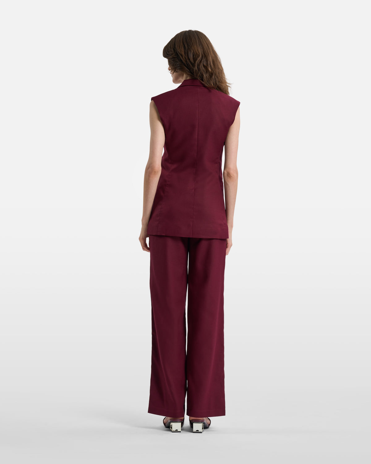 Burgundy Sleeveless Tailored Vest