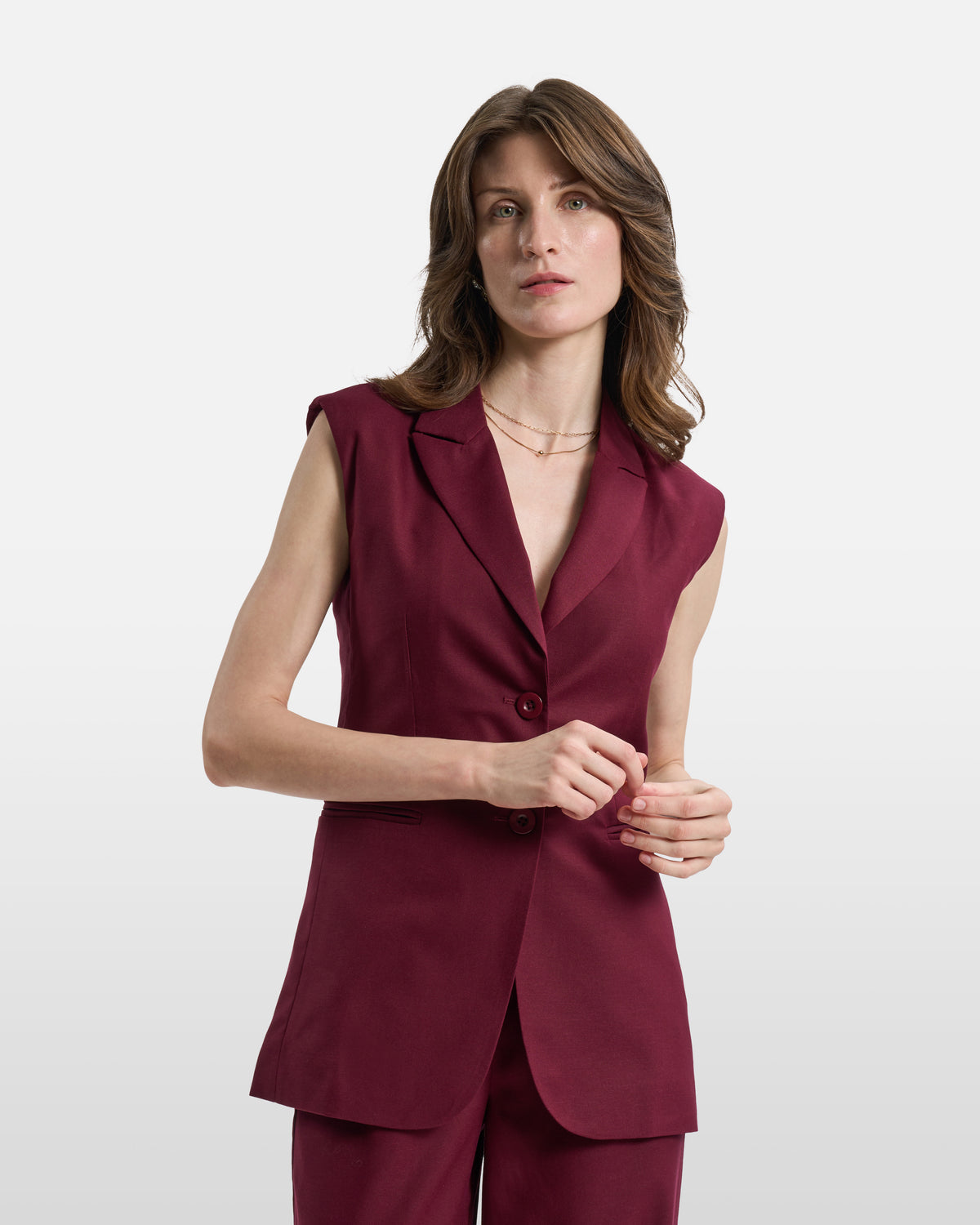 Burgundy Sleeveless Tailored Vest