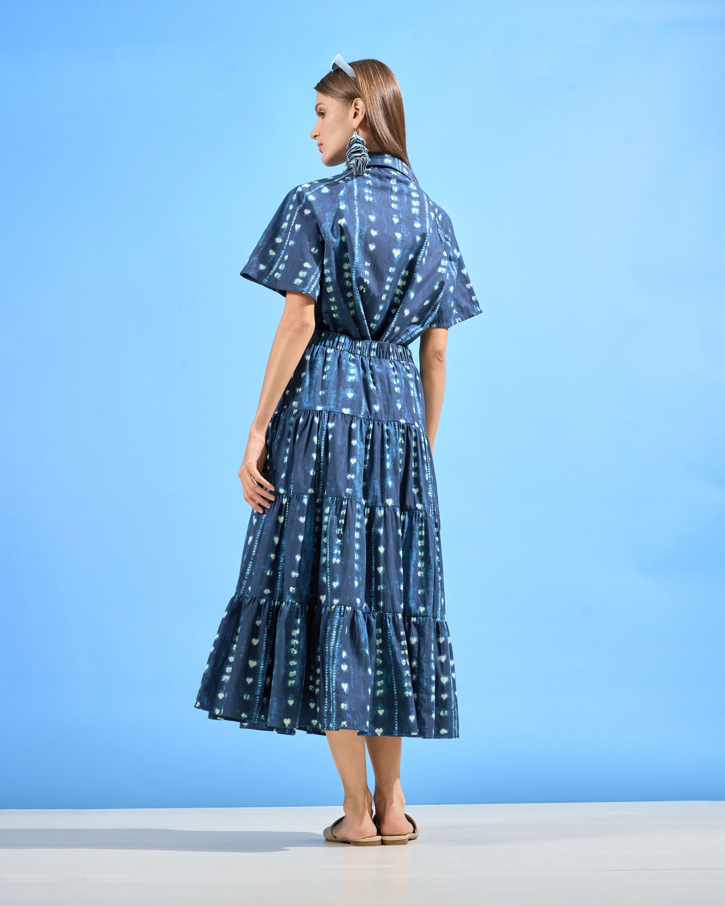 Indigo Heart Print Tiered Skirt